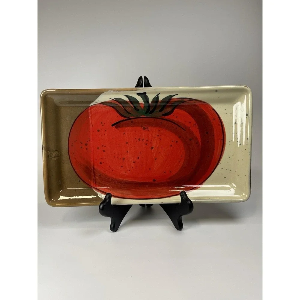 Crate and Barrel Roma Tomato Rectangular Tray Serving Dish Handpainted‎  Italy